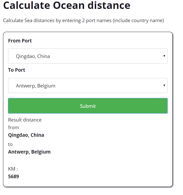 Transmate Seafreight Distance Calculation